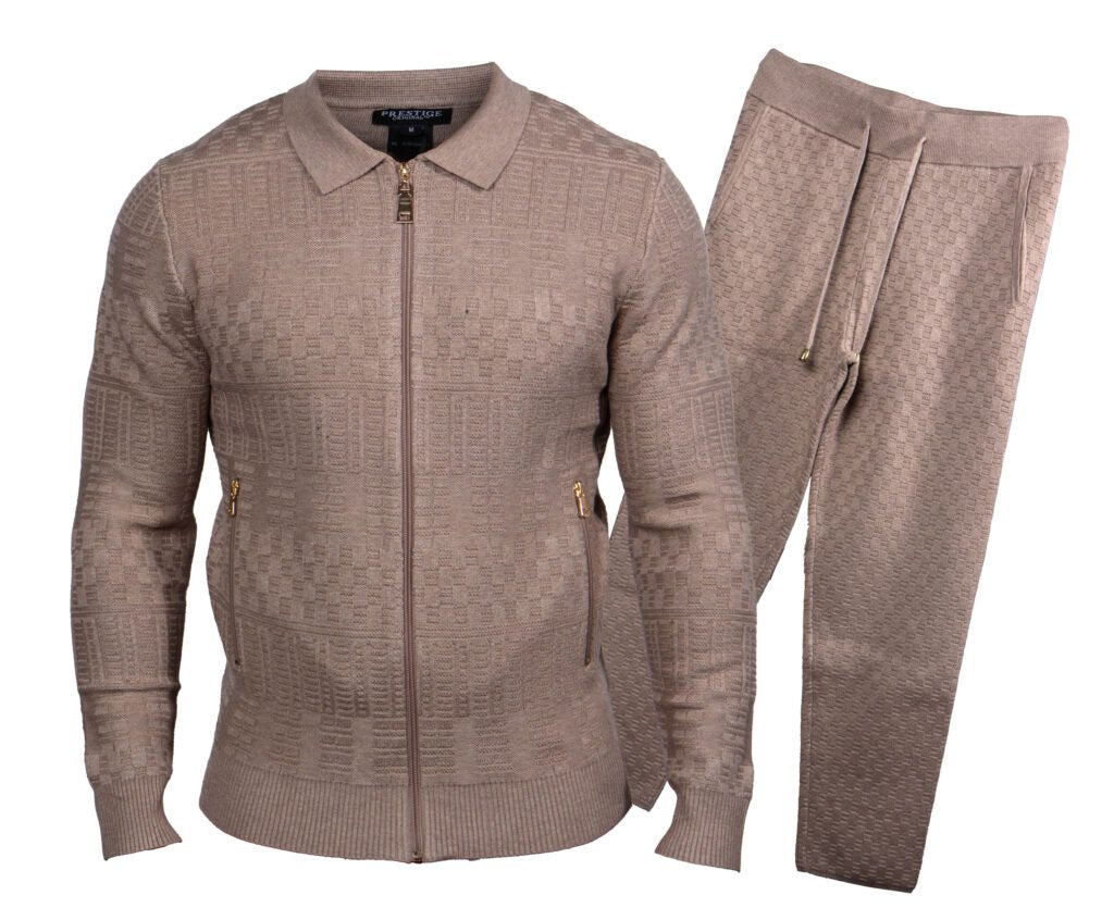 Prestige Oatmeal Knit Zip Up Sweater & Pants Set - Dudes Boutique