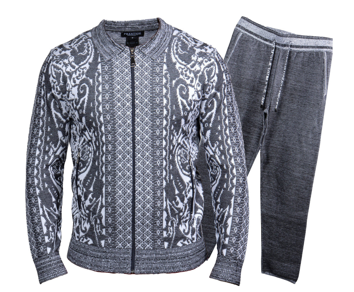 Prestige Charcoal Knit Zip Up Sweater & Pants Set