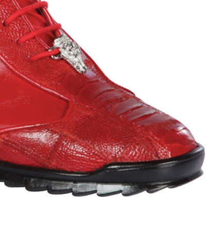 Los Altos Red Ostrich Leg Lace Up Sneakers - Dudes Boutique