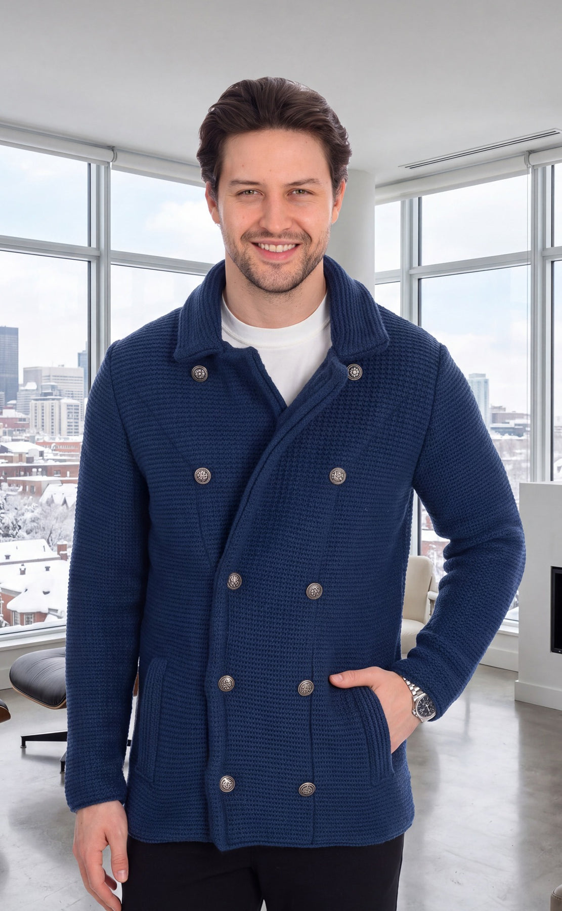 LCR Men's 12690-C Indigo Knit Sweater