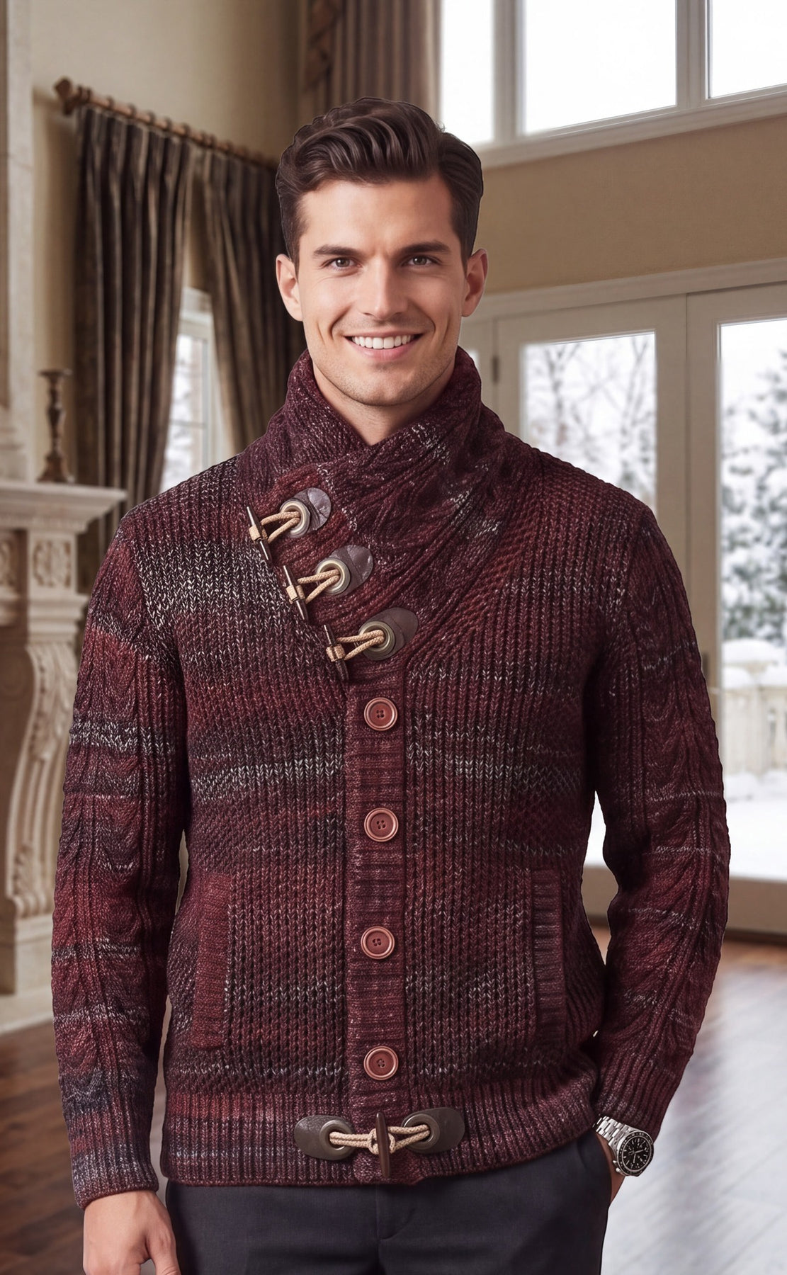 LCR Men's 12770-C Burgundy Knit Sweater