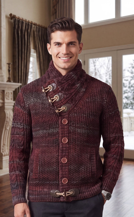 LCR Men's 12770-C Burgundy Knit Sweater
