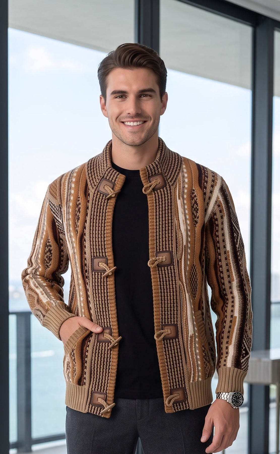 LCR Men's 12830-C Coffee Knit Sweater