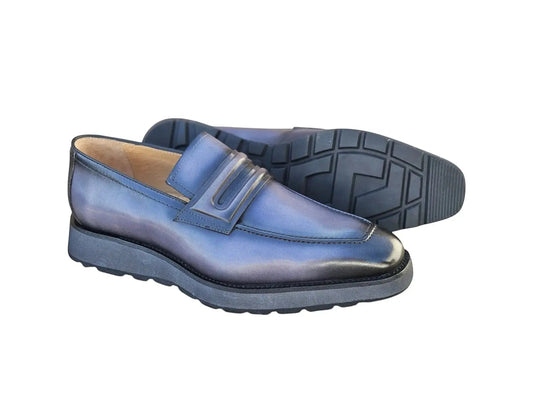 Leather Penny Loafer in Chunky Sole - Gray