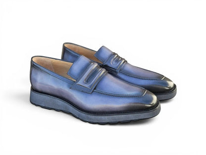 Leather Penny Loafer in Chunky Sole - Gray