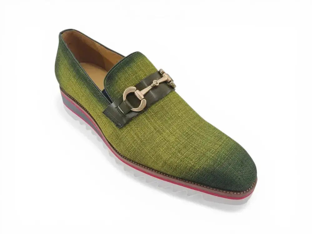 Linen Loafer With Gold Tone Buckle