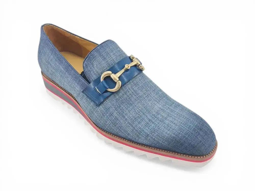 Linen Loafer With Gold Tone Buckle