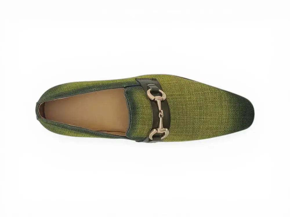 Linen Loafer With Gold Tone Buckle
