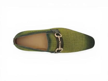 Linen Loafer With Gold Tone Buckle
