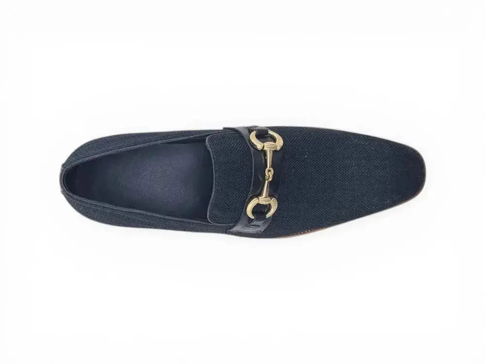 Linen Loafer With Gold Tone Buckle