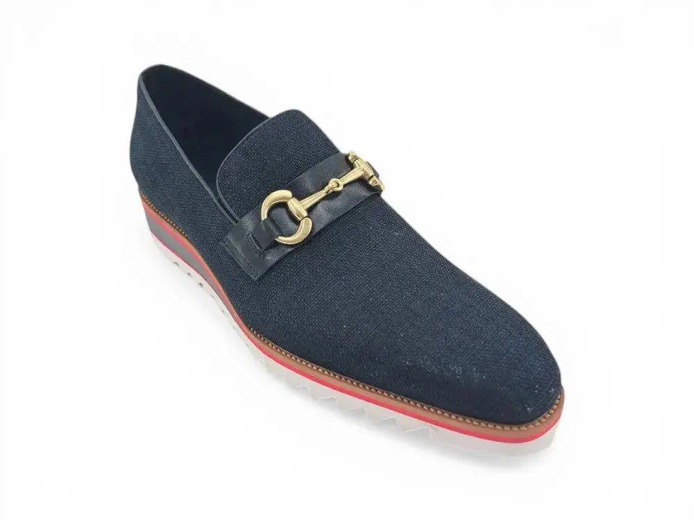 Linen Loafer With Gold Tone Buckle