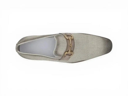Linen Loafer With Gold Tone Buckle
