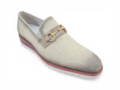 Linen Loafer With Gold Tone Buckle