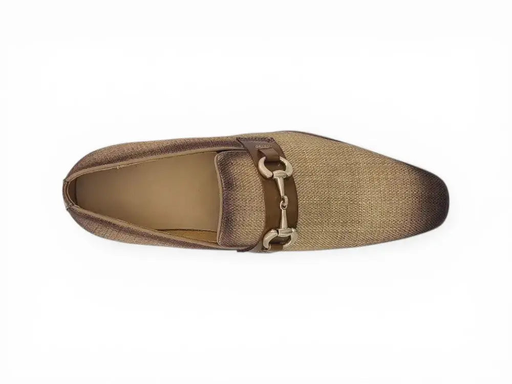 Linen Loafer With Gold Tone Buckle