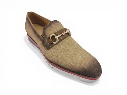 Linen Loafer With Gold Tone Buckle