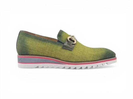 Linen Loafer With Gold Tone Buckle