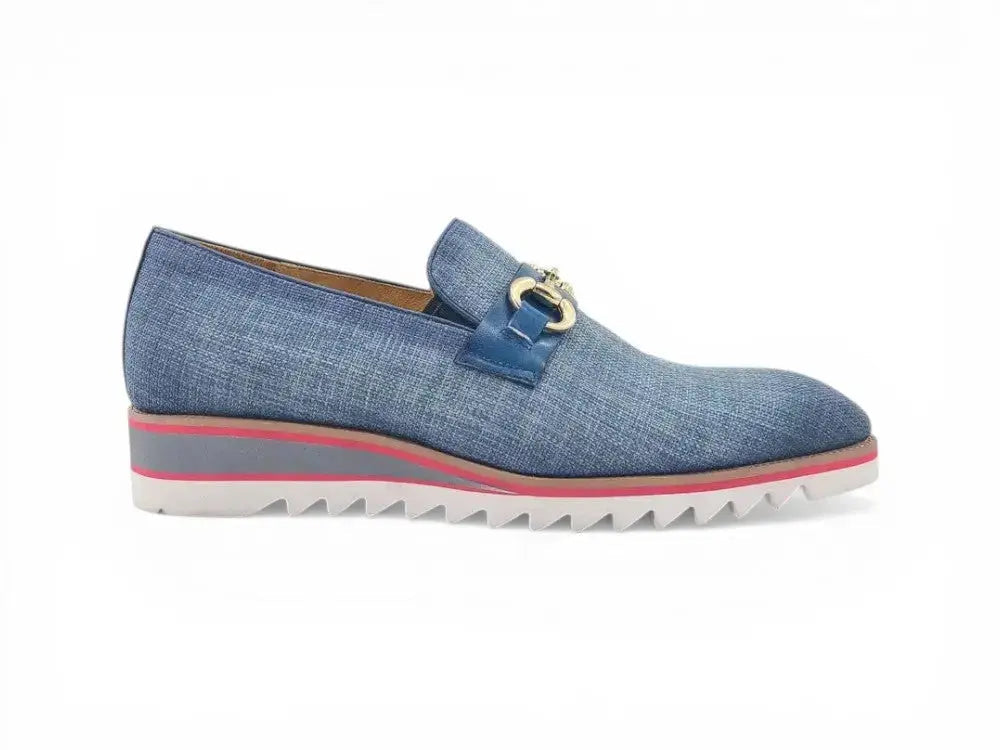 Linen Loafer With Gold Tone Buckle