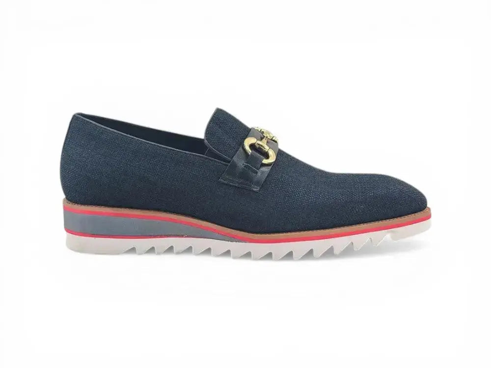 Linen Loafer With Gold Tone Buckle
