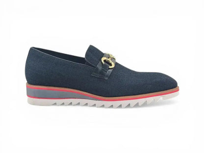 Linen Loafer With Gold Tone Buckle