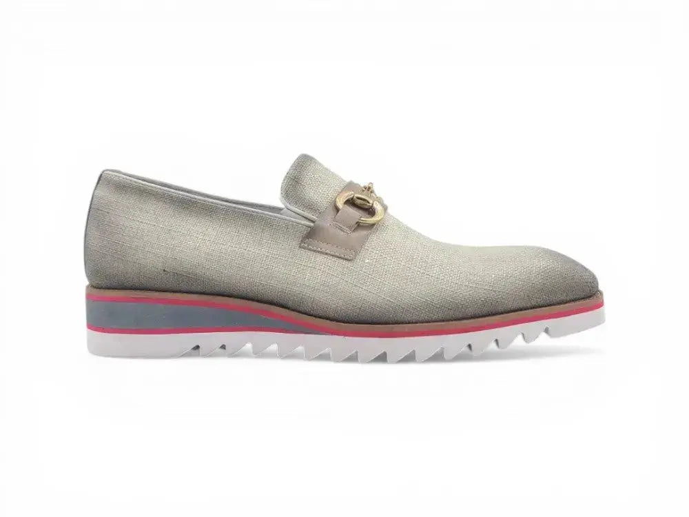 Linen Loafer With Gold Tone Buckle