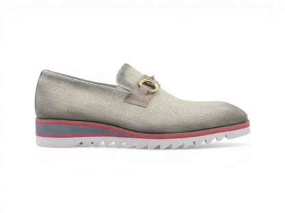 Linen Loafer With Gold Tone Buckle