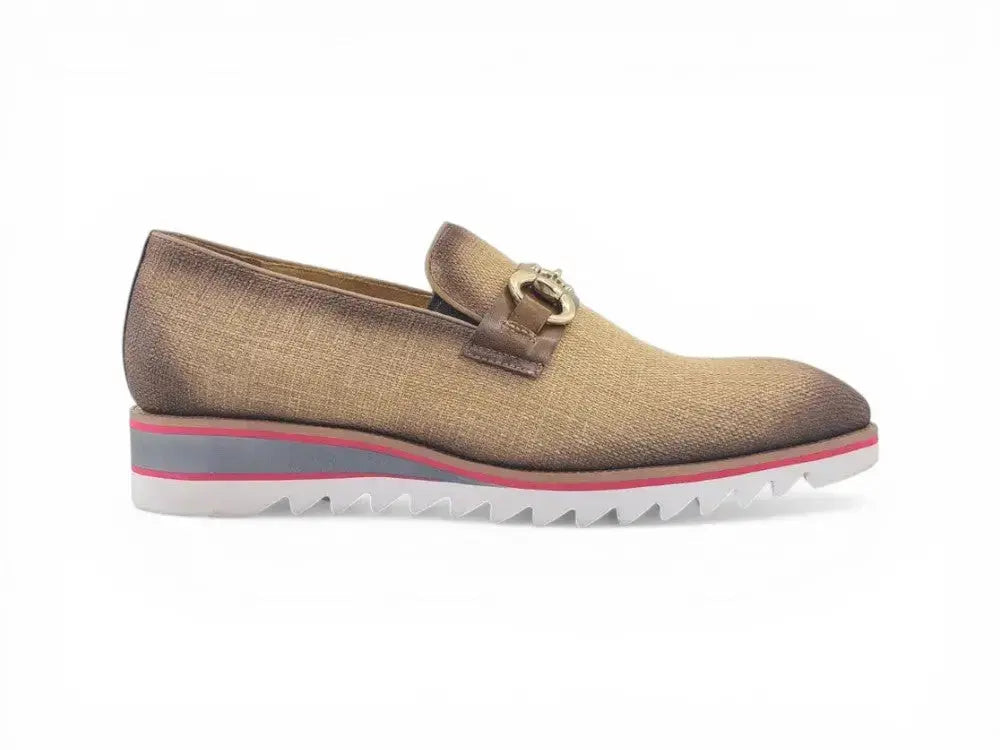 Linen Loafer With Gold Tone Buckle