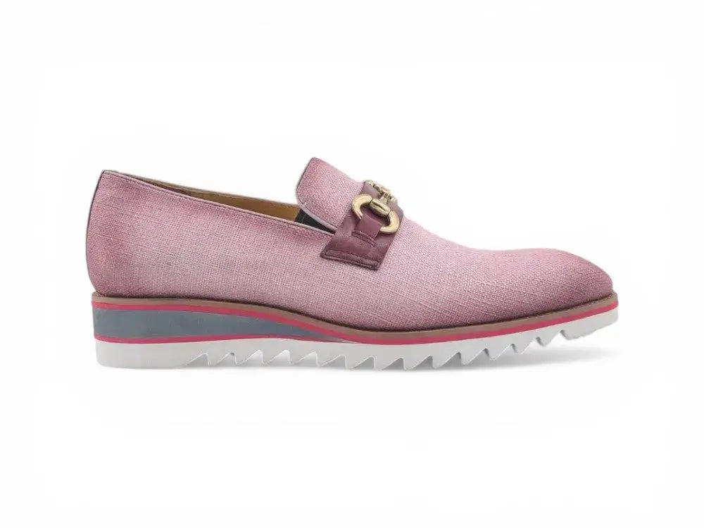 Linen Loafer With Gold Tone Buckle