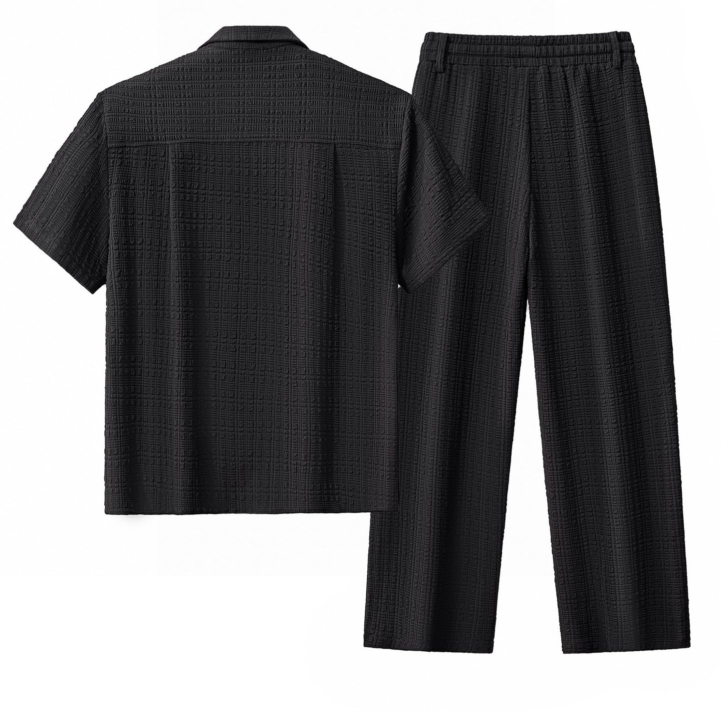 Loft Set – Textured Short Sleeve Shirt & Pant BLACK