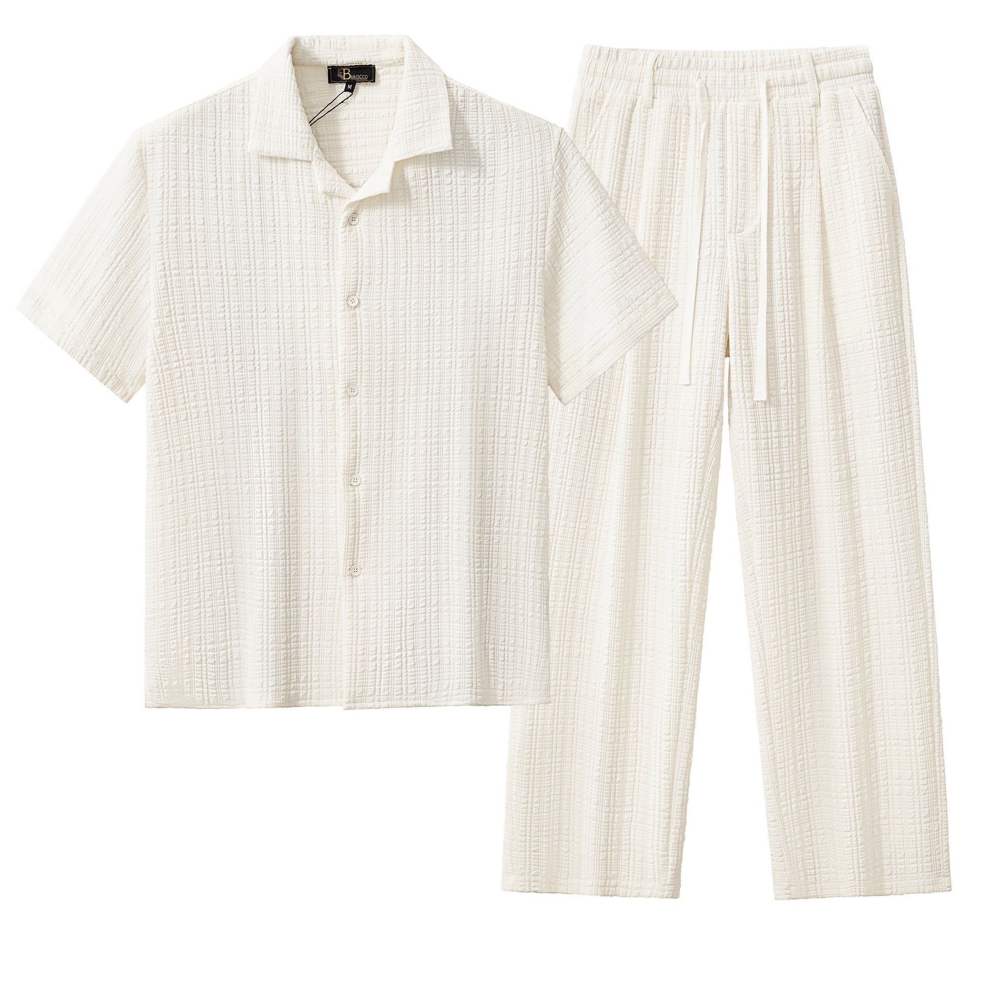 Loft Set – Textured Short Sleeve Shirt & Pant TAUPE