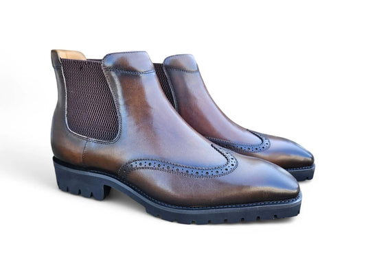 Lug Sole Chelsea Boot with Wingtip Toe