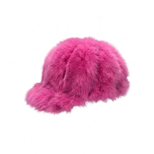 Kashani Pink Diamond Cut Fox Fur Baseball Hat