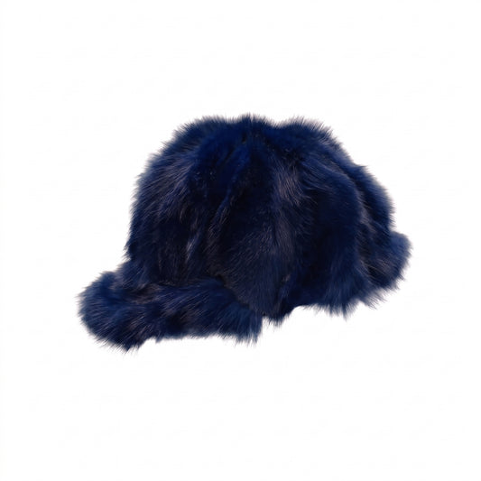 Kashani Navy Diamond Cut Fox Fur Baseball Hat