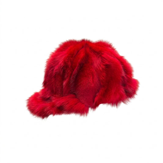 Kashani Red Diamond Cut Fox Fur Baseball Hat