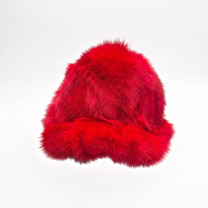 Kashani Red Diamond Cut Fox Fur Baseball Hat