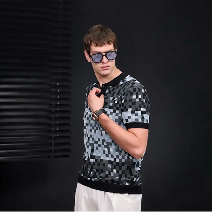 Pixel Fade Knit Polo BLACK