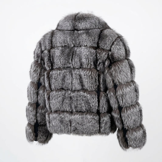Kashani Men's Spliced Natural Silver Fox Fur Coat