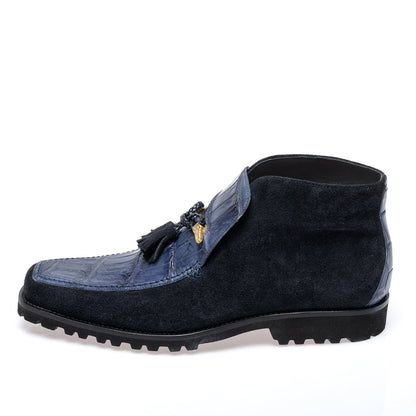 Mauri 3045/4 Suede / Alligator Hand Painted Slip On Ankle Boots Wonder Blue