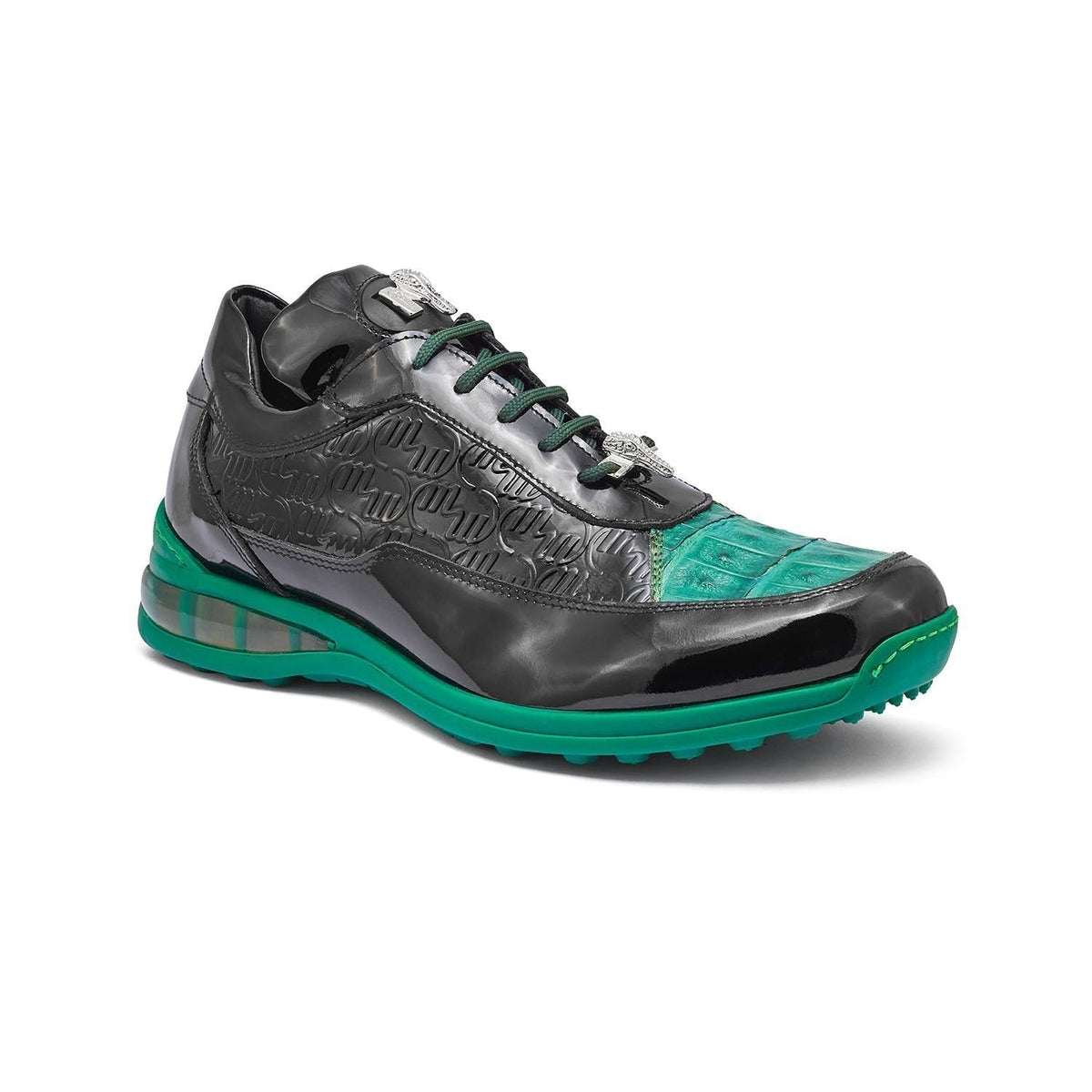 Mauri 8900-2 Bubble Patent Leather Embossed Baby Croc Sneakers Leaf Green / Black - Dudes Boutique