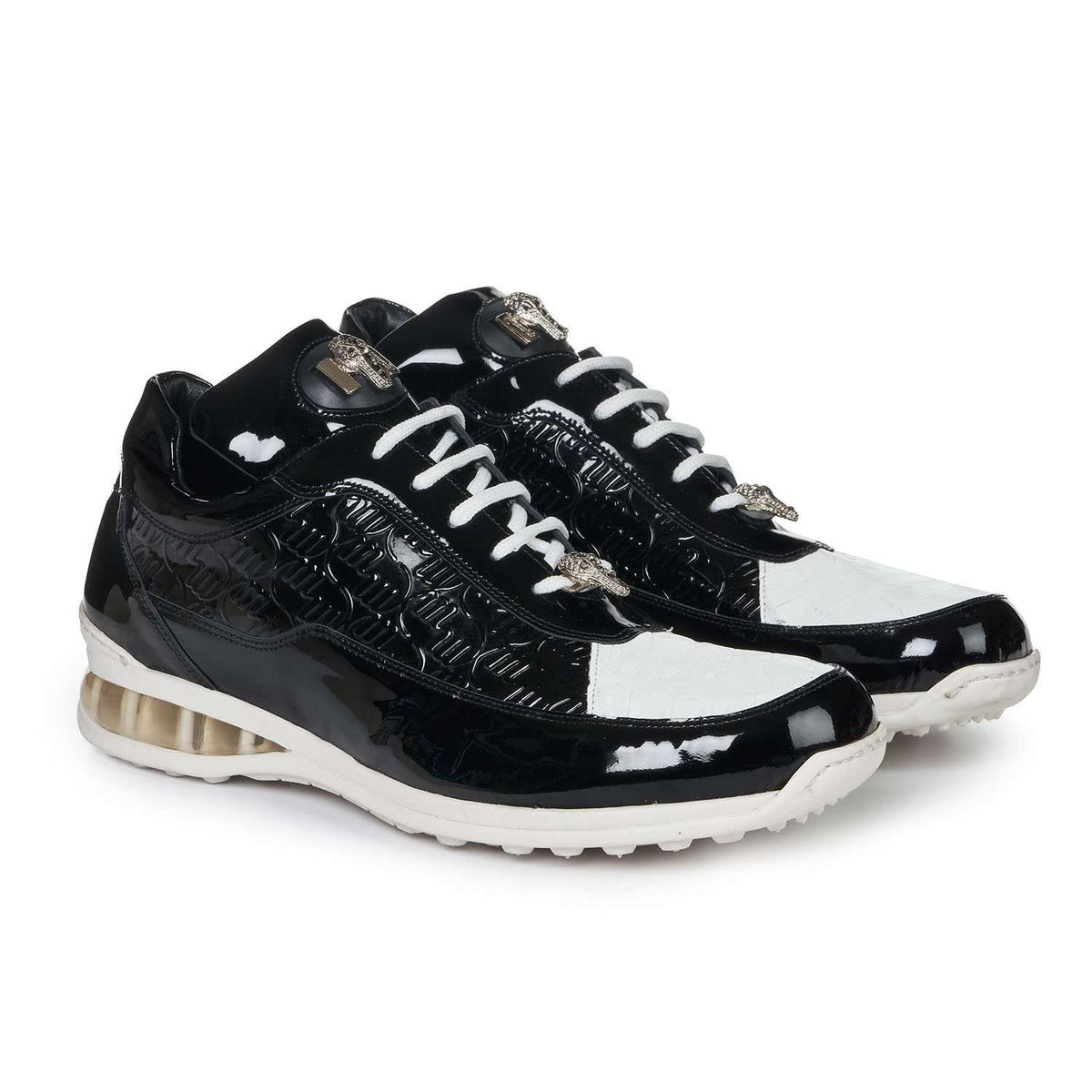 Mauri 8900-2 Bubble Patent Leather Embossed Baby Croc Sneakers White / Black - Dudes Boutique