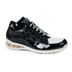 Mauri 8900-2 Bubble Patent Leather Embossed Baby Croc Sneakers White / Black - Dudes Boutique