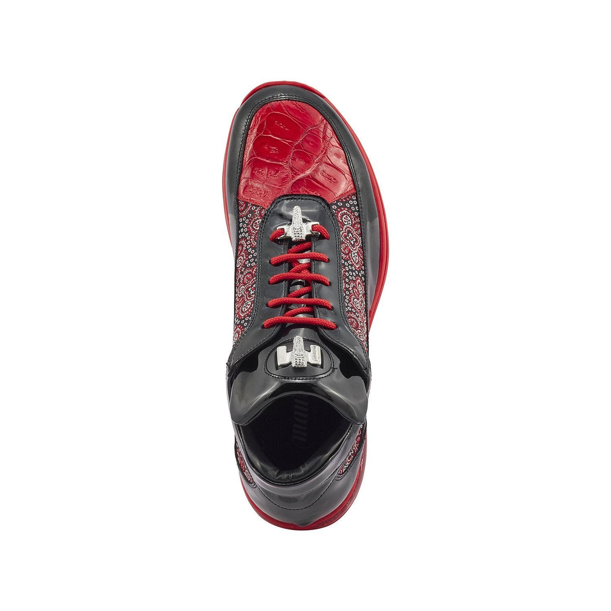 Mauri 8900-2 Bubble Patent Leather Embossed Baby Croc Sneakers Matahari Fabric Black / Red - Dudes Boutique