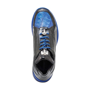 Mauri 8900-2 Bubble Patent Leather Embossed Baby Croc Sneakers Royal Blue / Black - Dudes Boutique