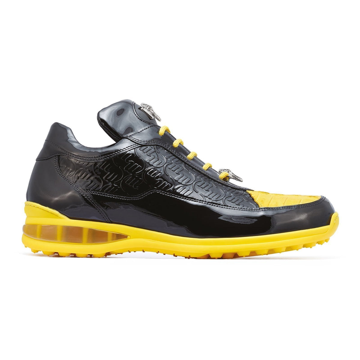 Mauri 8900-2 Bubble Patent Leather Embossed Baby Croc Sneakers Yellow / Black - Dudes Boutique