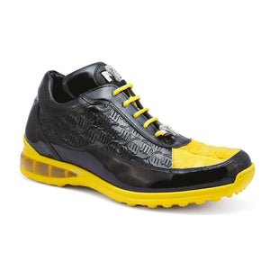 Mauri 8900-2 Bubble Patent Leather Embossed Baby Croc Sneakers Yellow / Black - Dudes Boutique