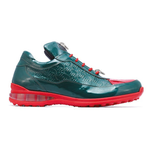 Mauri 8900-2 Bubble Patent Leather Embossed Baby Croc Sneakers Green / Red - Dudes Boutique