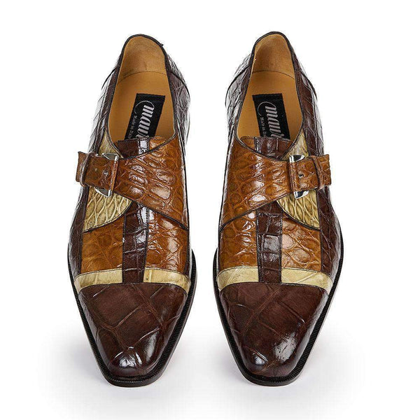 MAURI 4841 ONTANO BONE & BRANDY ALLIGATOR MONK STRAP DRESS SHOES - Dudes Boutique