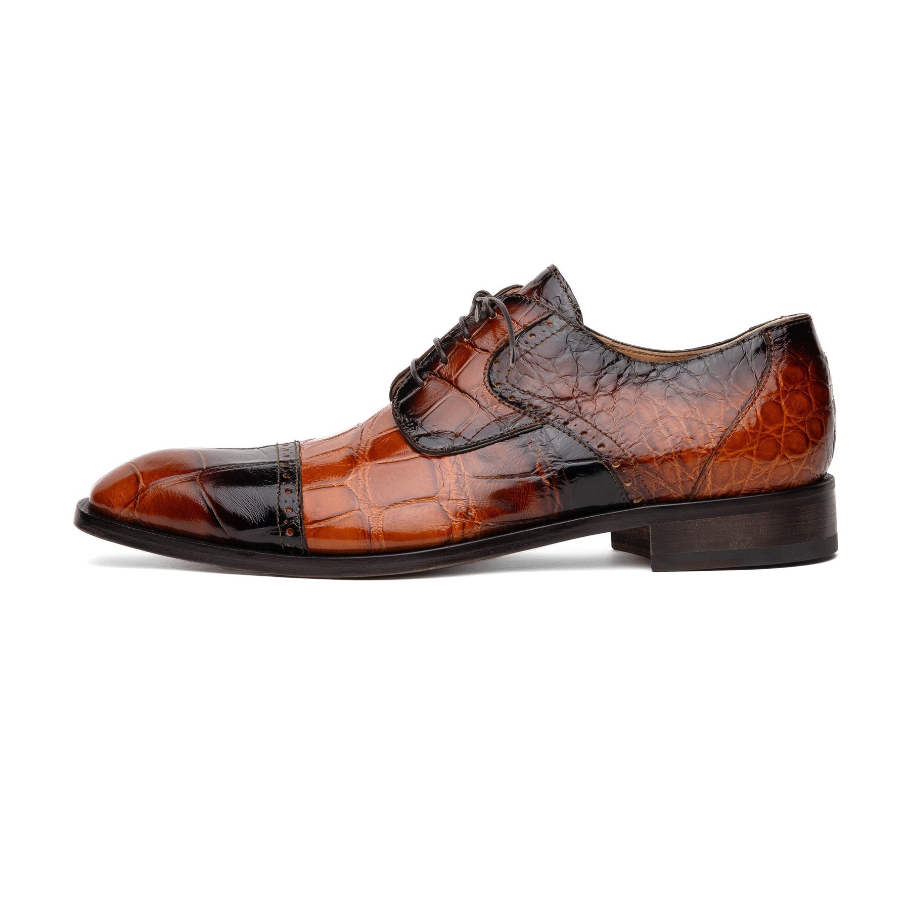 Mauri 1087/2 Flawless Alligator Cap Toe Derby Cognac / Dirty Gold - Dudes Boutique