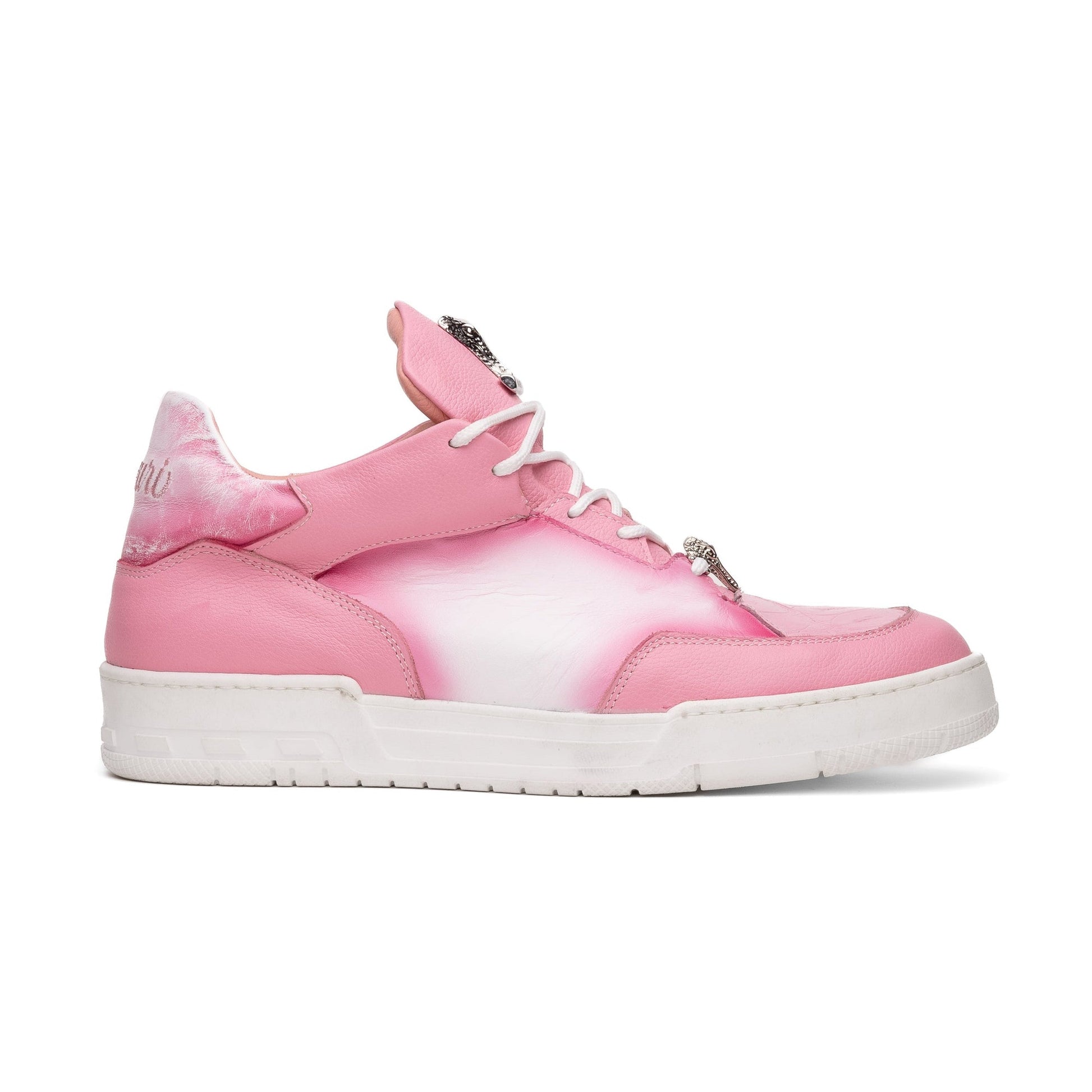 Mauri Ghost 8423 Men's Shoes Pink & White with Pink Finish Exotic Crocodile / Time / Nappa Leather Casual Slip-On Sneakers - Dudes Boutique