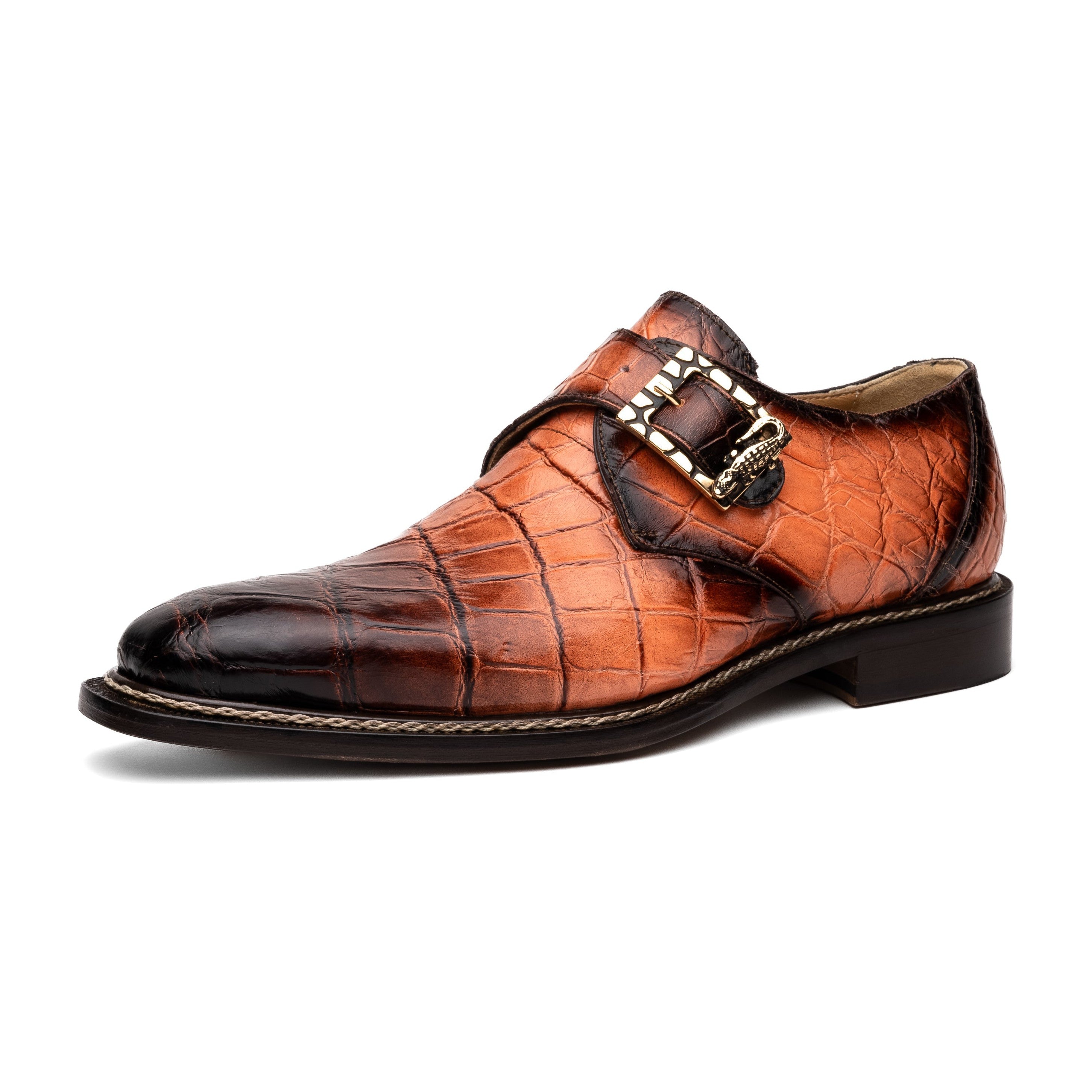 MAURI 3281/2 NITTI PEACH & T.MORO ALLIGATOR MONK-STRAP DRESS SHOES - Dudes Boutique