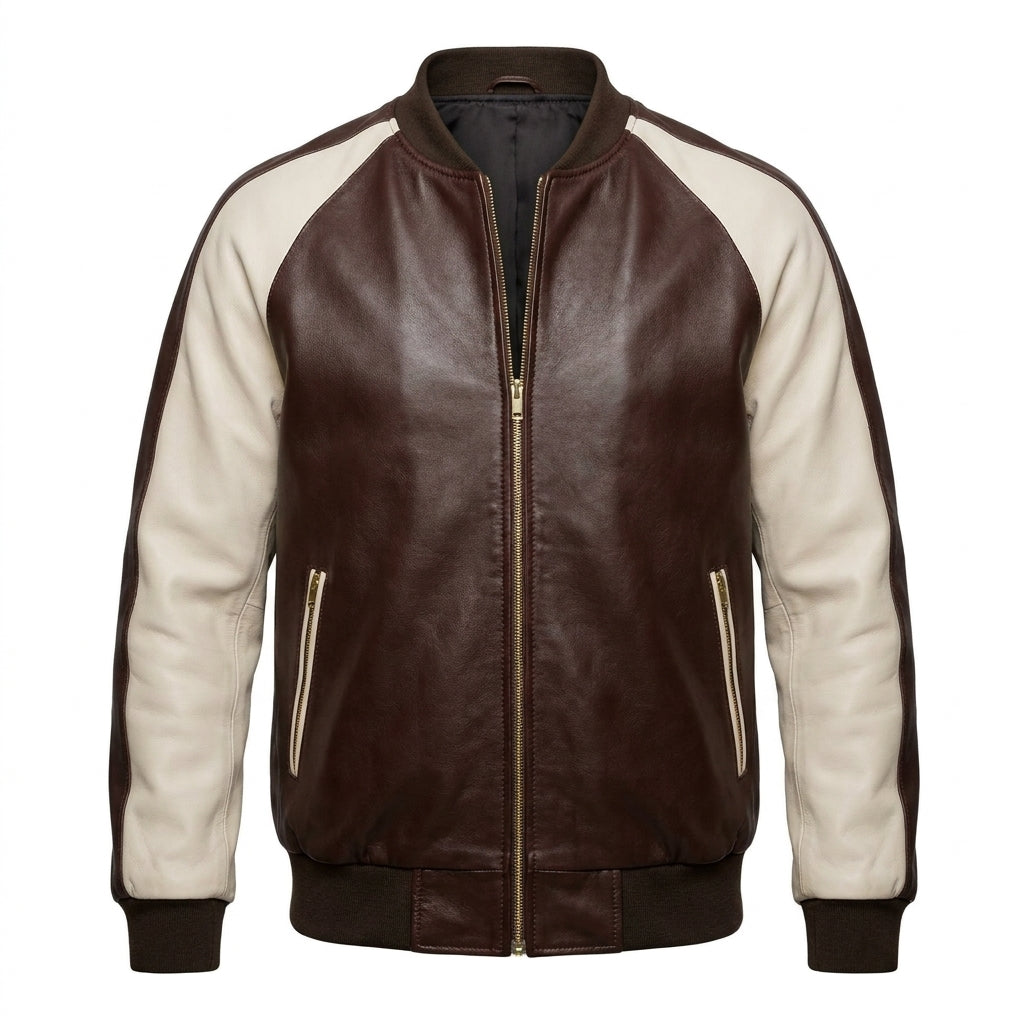G-Gator Chocolate/Beige Lambskin Varsity Jacket